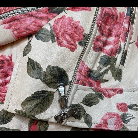 New L’agence Rose Print Leather Biker Jacket In Dawn Rosewood Size S - Picture 9 of 16